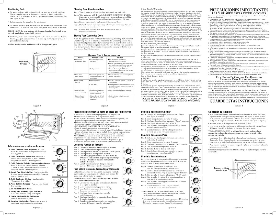 Oster 6081 Positioning Rack, Cleaning Your Countertop Oven, Storing Your Countertop Oven, Uso de la Función de Calentar 