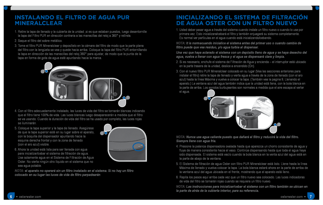 Oster SPR-063011-566, Chill & Filter Powered Water Dispenser manual Instalando El Filtro De Agua Pur Mineralclear 