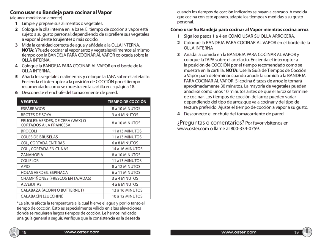 Oster SPR-102910-660 warranty Como usar su Bandeja para cocinar al Vapor, Desconecte el enchufe del tomacorriente de pared 