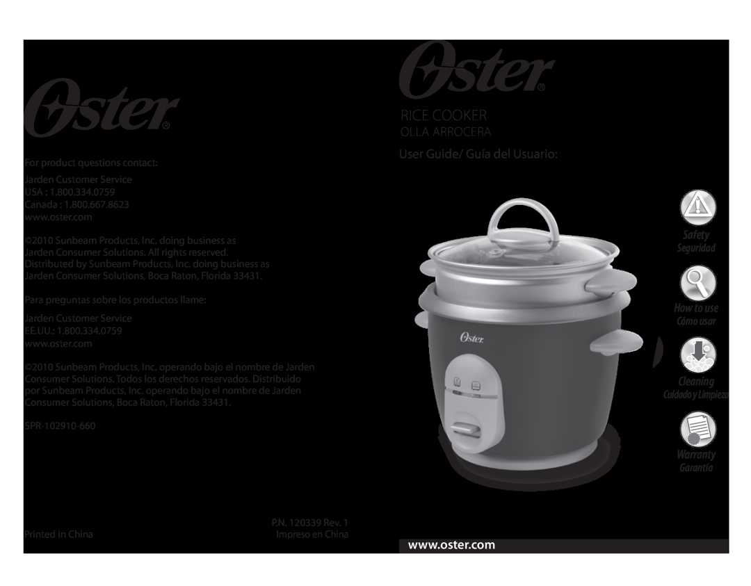 Oster Oster Rice Cooker warranty rice cooker, Safety, How to use, Cleaning, Warranty, Seguridad, Cómo usar, Garantía 