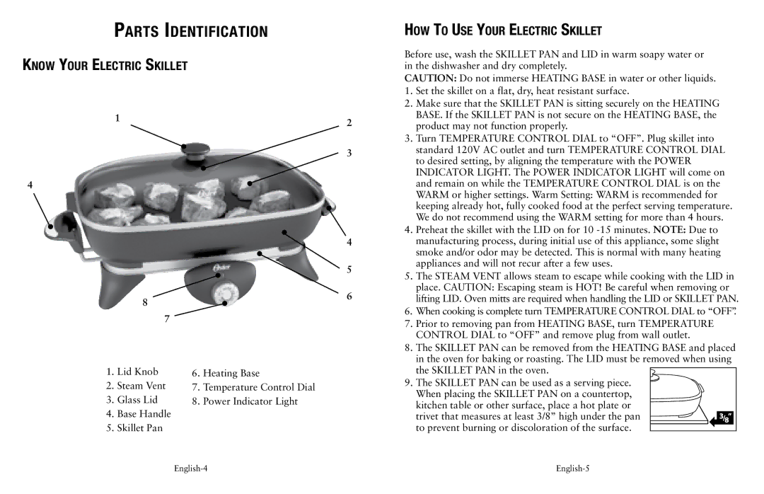 Oster SPR-120710-869 user manual Know Your Electric Skillet, How To Use Your Electric Skillet 