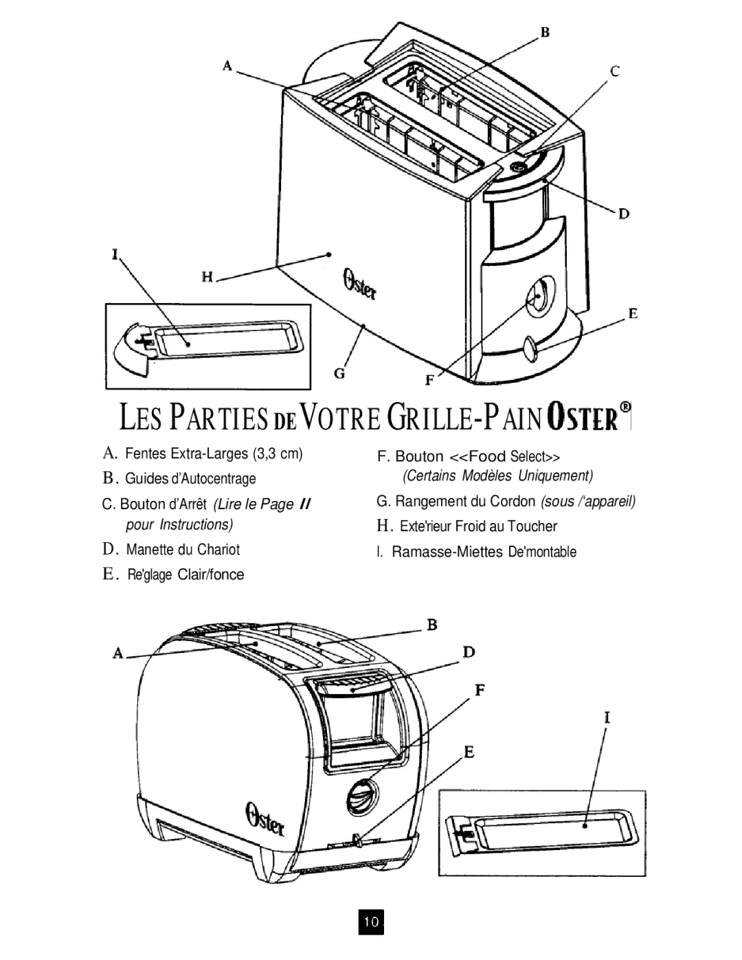 Oster TOASTERS instruction manual LES Partiesdevotre GRILLE-PAIN 