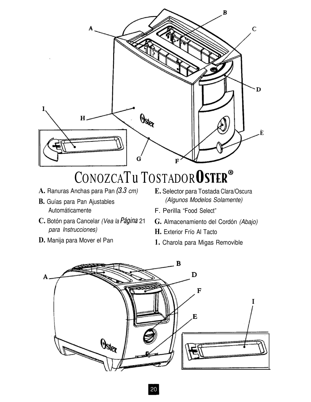 Oster TOASTERS instruction manual Perilla Food Select, Charola para Migas Removible 