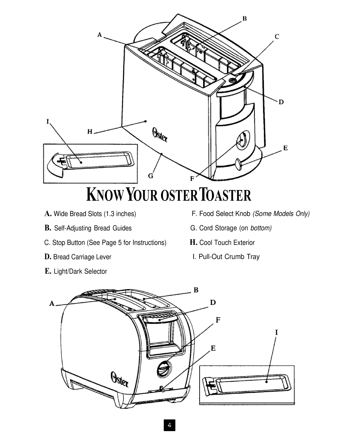 Oster TOASTERS Wide Bread Slots 1.3 inches, Self-Adjusting Bread Guides Cord Storage on bottom, Cool Touch Exterior 