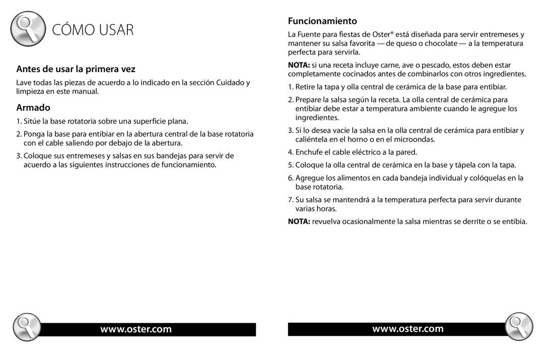 Oster TSP100, TSP200 warranty Antes de usar la primera vez, Armado, Funcionamiento 