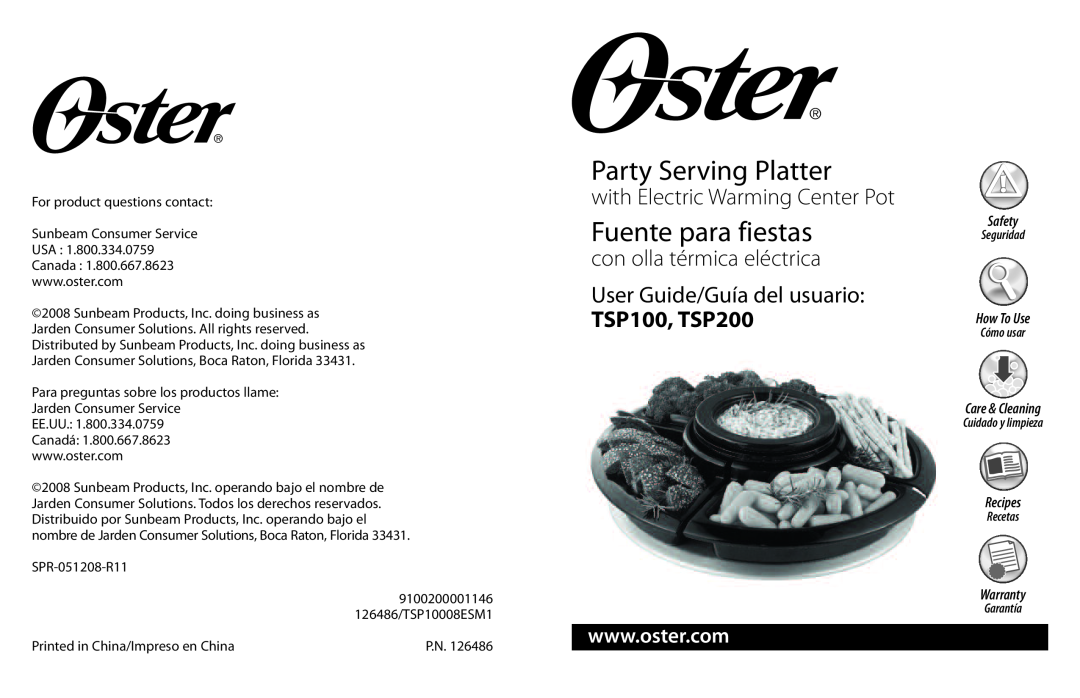 Oster warranty Party Serving Platter, Fuente para fiestas, with Electric Warming Center Pot, TSP100, TSP200, Safety 