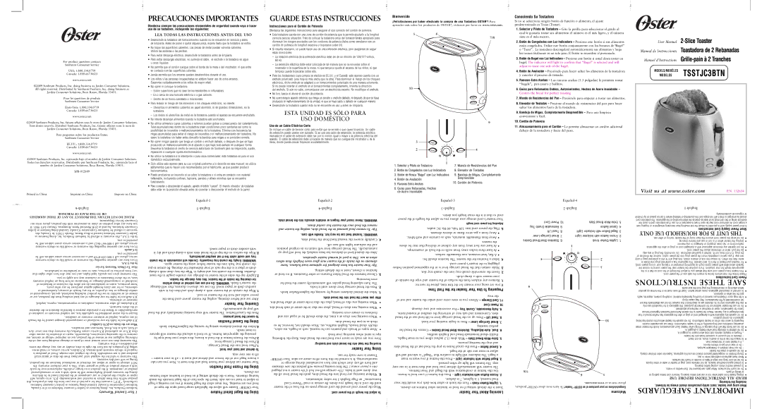 Oster 132634, TSSTJC3BTN-026 user manual Conociendo Su Tostadora, Toaster Your Cleaning, Function Cancel the Using 