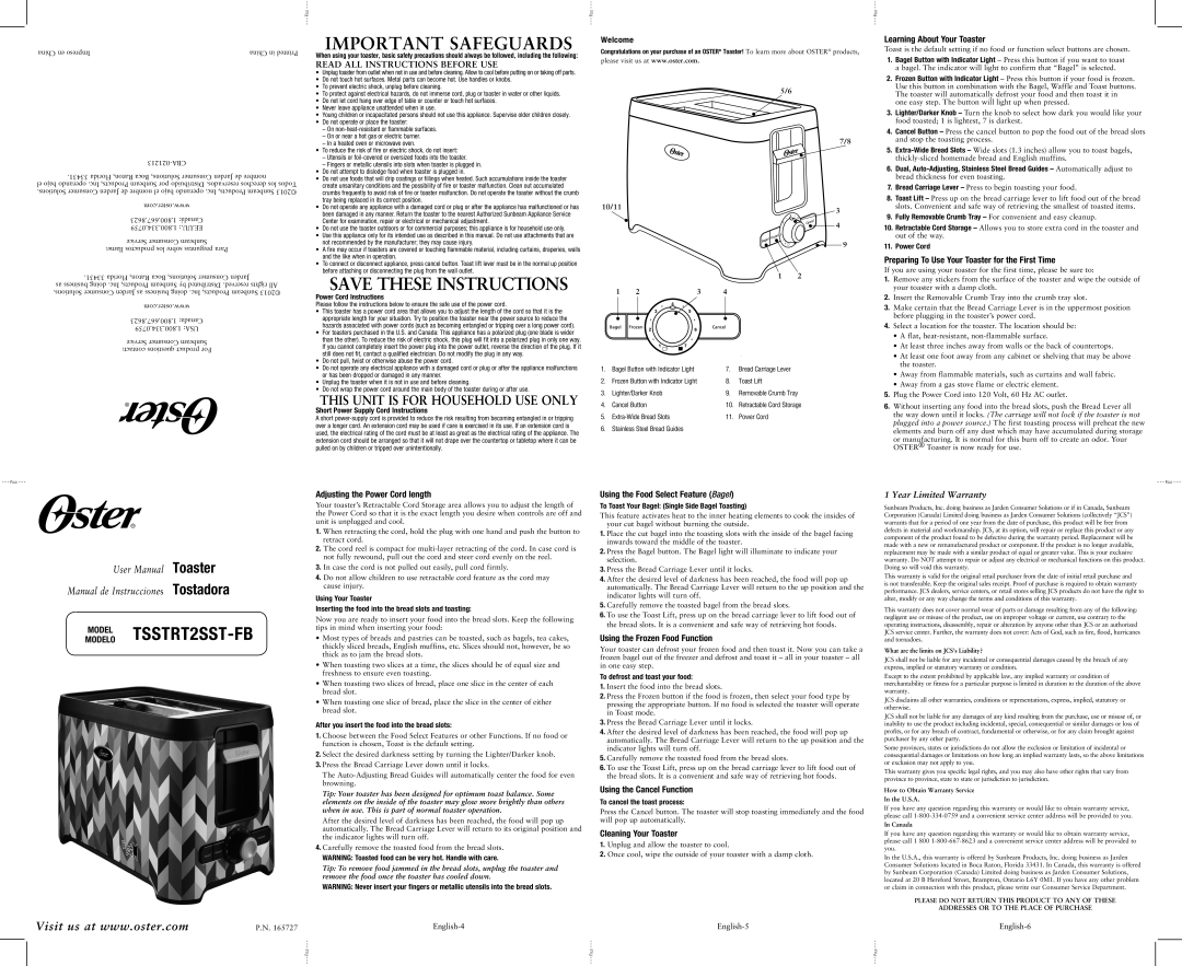 Oster Oster, TSSTRT2SST-FB user manual Learning About Your Toaster, Preparing To Use Your Toaster for the First Time 