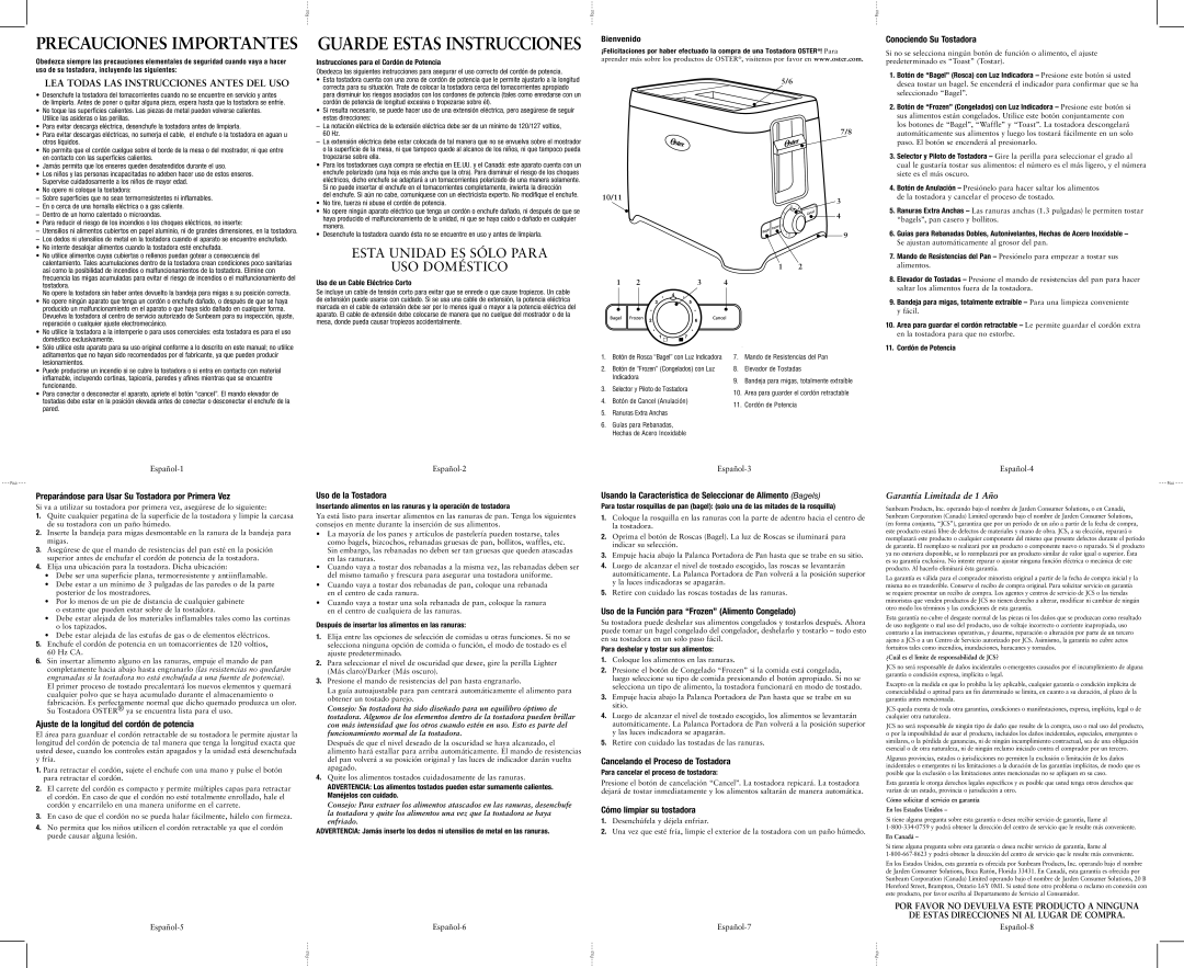 Oster TSSTRT2SST-FB Conociendo Su Tostadora, Preparándose para Usar Su Tostadora por Primera Vez, Uso de la Tostadora 