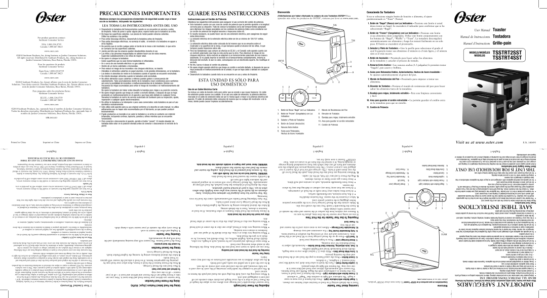 Oster TSSTRT4SST, TSSTRT2SST, 140495 user manual Conociendo Su Tostadora 