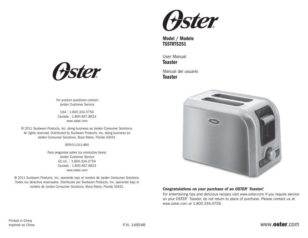 Oster TSSTRTS2S1 user manual Model / Modelo 