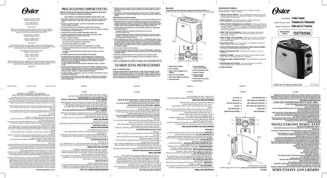 Oster 141365 user manual Instructions These Save, Safeguards Important, Lea Todas Las Instrucciones Antes Del Uso 