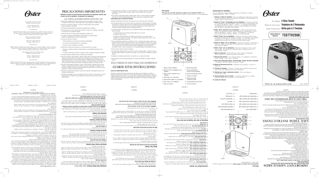 Oster 132508, TSSTTR2S6B user manual Conociendo Su Tostadora 