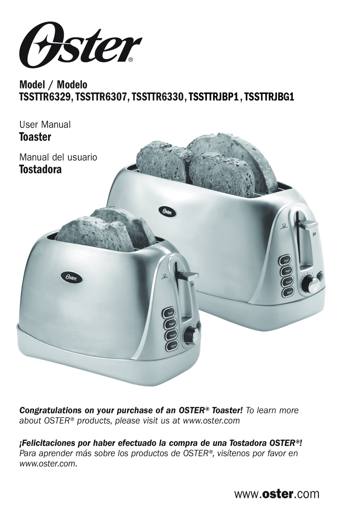 Oster TSSTTR6307, TSSTTR6330, TSSTTR6329 manual Model / Modelo, Manual del usuario, Toaster, Tostadora 