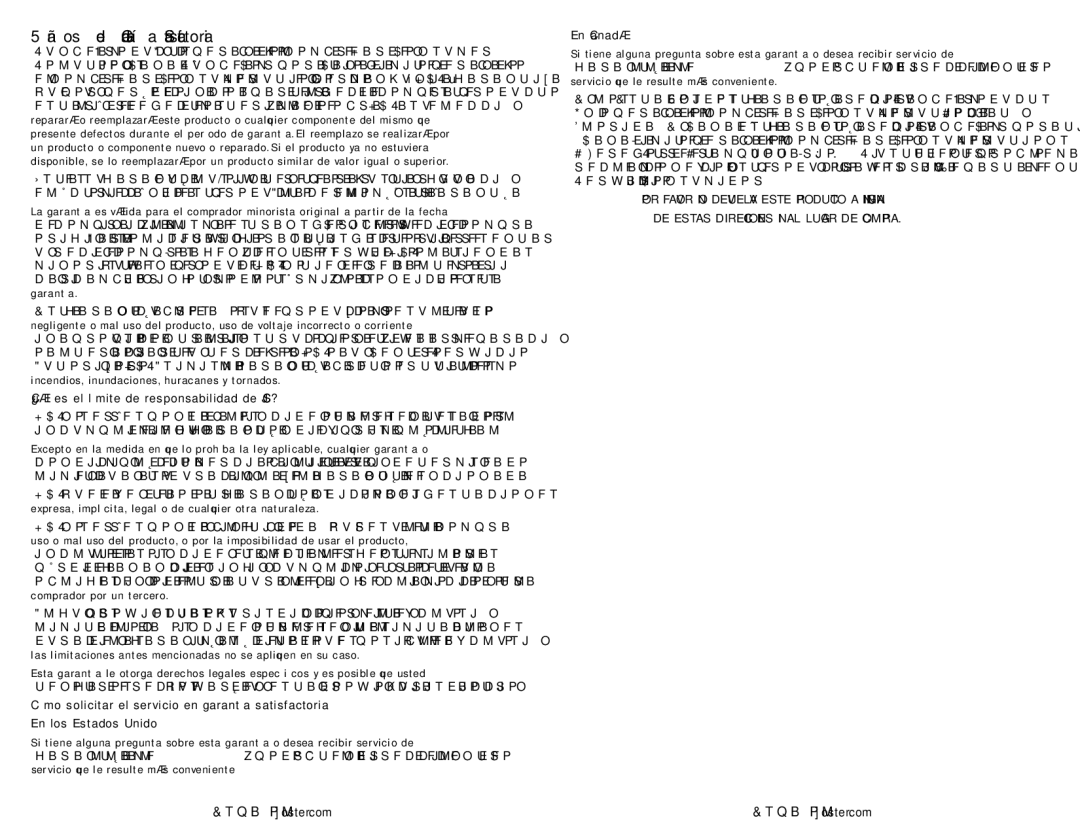 Oster TSSTTRDFL2 user manual Años de Garantía Satisfactoria 