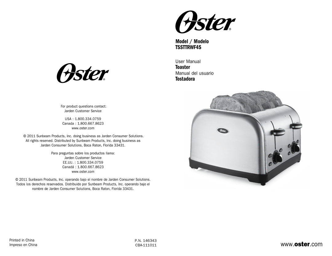 Oster TSSTTRWF4S user manual Model / Modelo, Toaster, Tostadora 