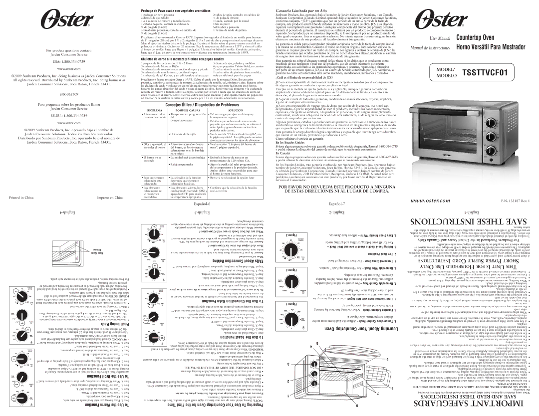 Oster SPR-062309 user manual Rack Positioning, Consejos Útiles / Diagnóstico de Problemas, Baking Convection About FAQs 