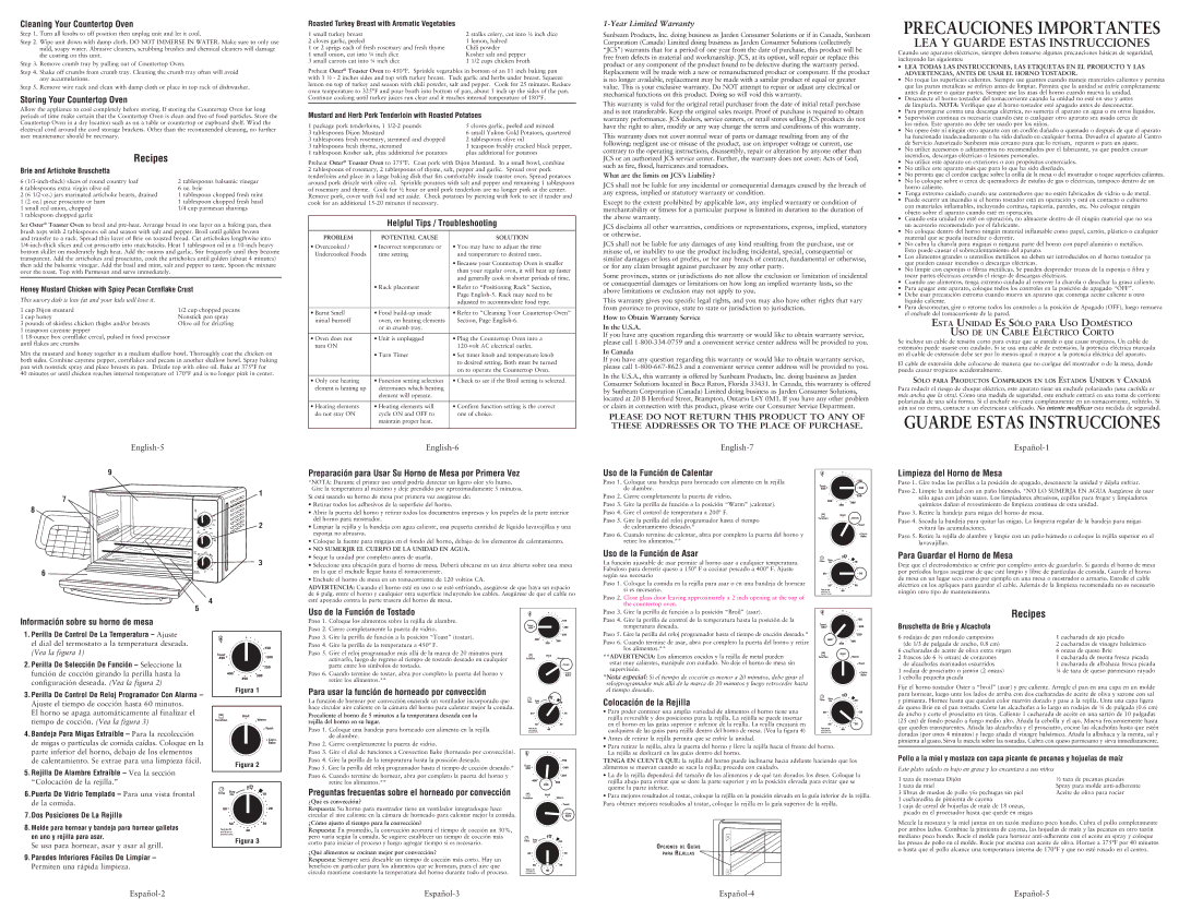 Oster 133187, TSSTTVCF01 Cleaning Your Countertop Oven, Storing Your Countertop Oven, Helpful Tips / Troubleshooting 