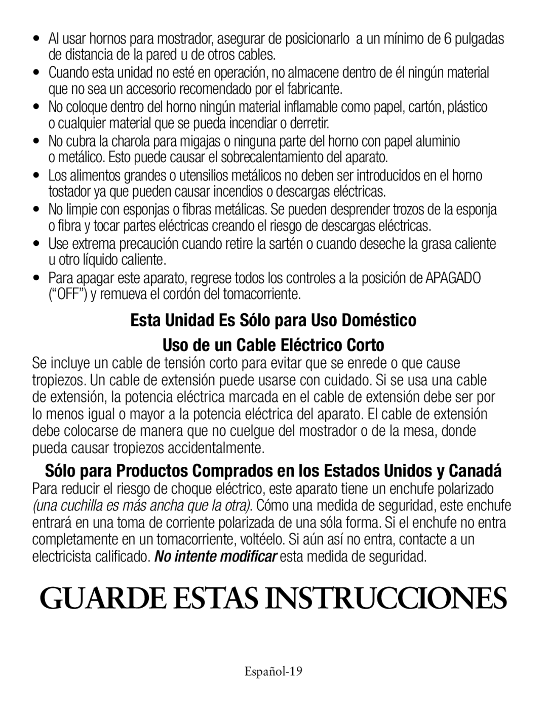 Oster TSSTTVCG01 user manual Guarde Estas Instrucciones 