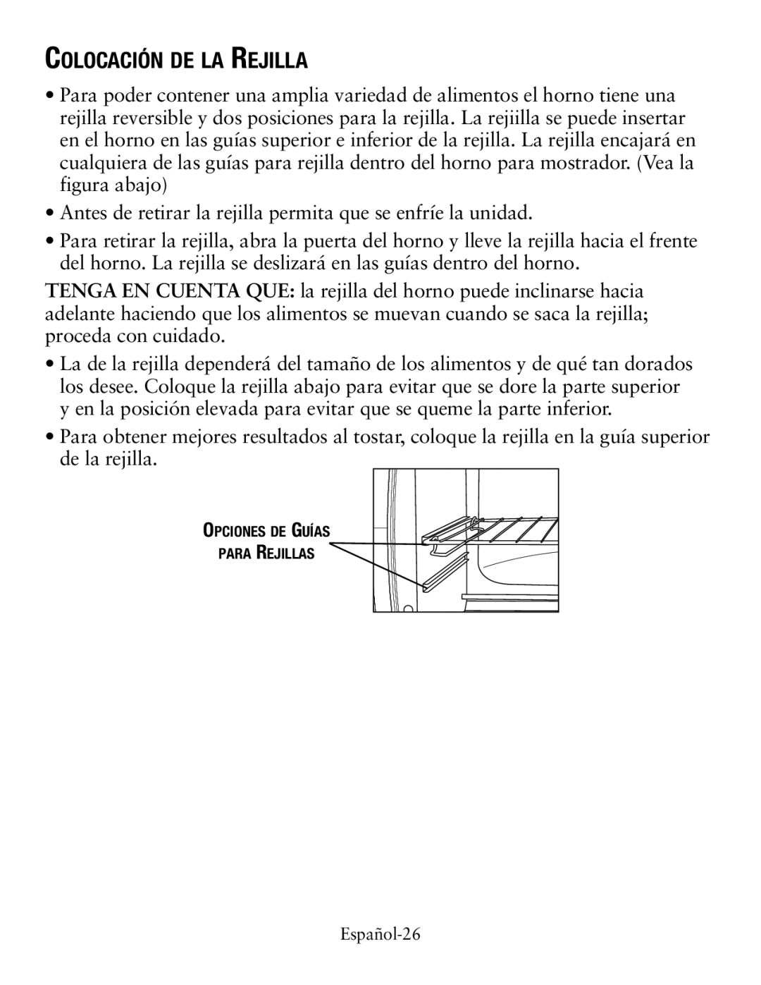 Oster TSSTTVCG01 user manual Colocación de la Rejilla 