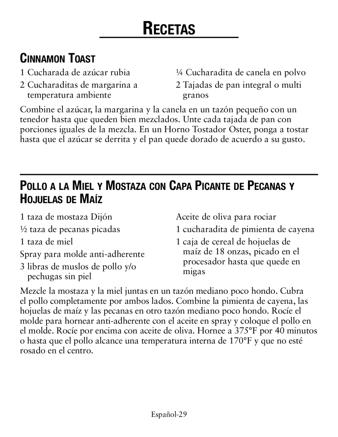 Oster TSSTTVCG01 user manual Español-29 