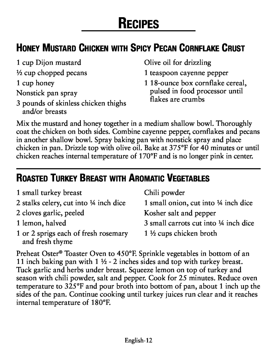 Oster TSSTTVCG01 user manual Recipes, Roasted Turkey Breast with Aromatic Vegetables 