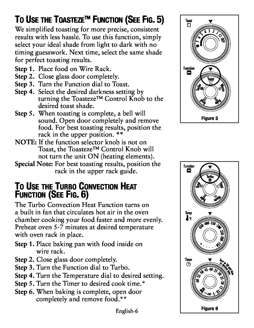 Oster TSSTTVCG01 user manual To Use the ToastezeTM Function See Fig 