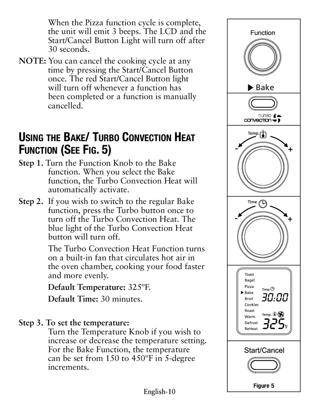 Oster TSSTTVDFL1 user manual Using the Bake/ Turbo Convection Heat Function See Fig 