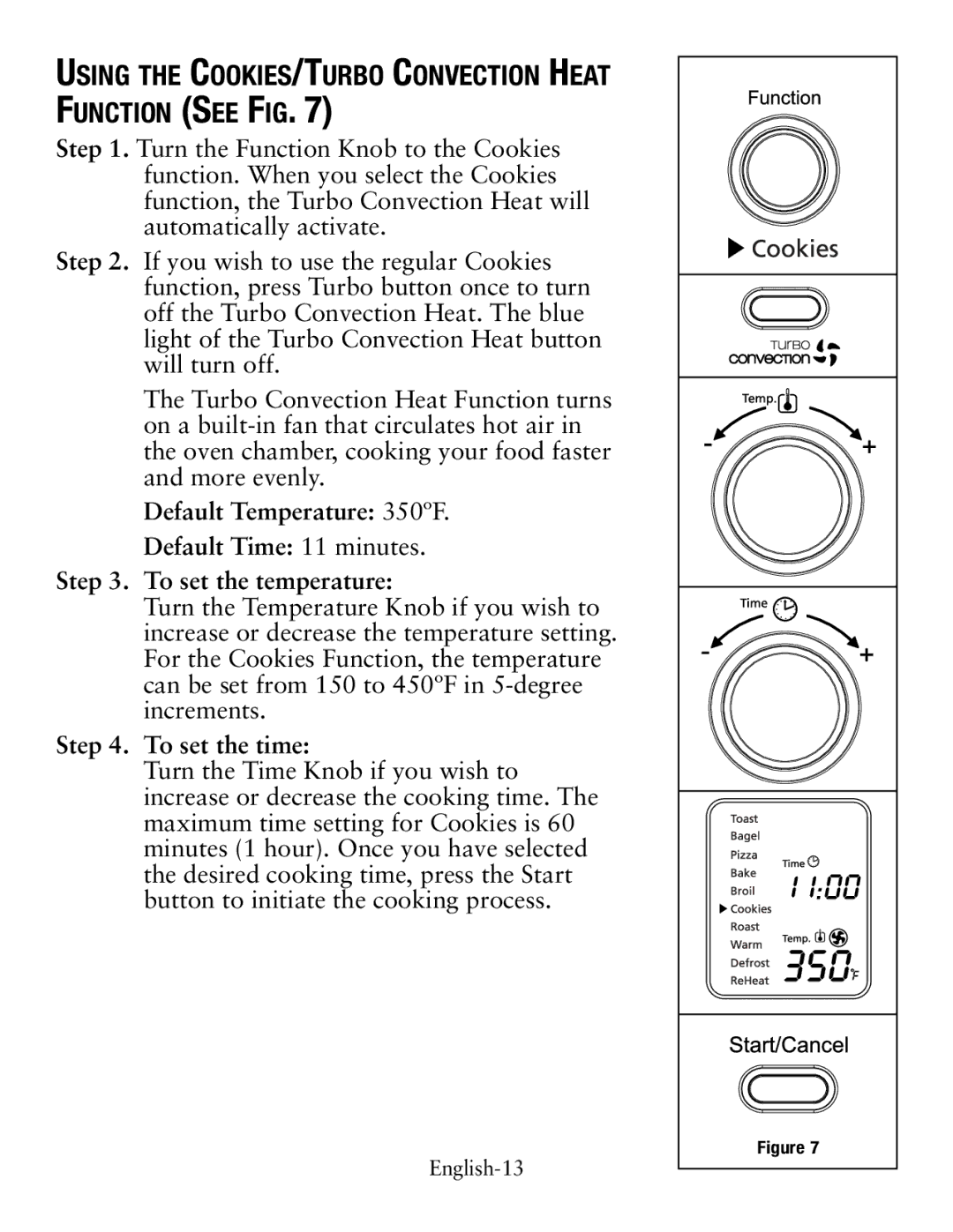 Oster TSSTTVDFL1 user manual Using the Cookies/Turbo Convection Heat Function See Fig 