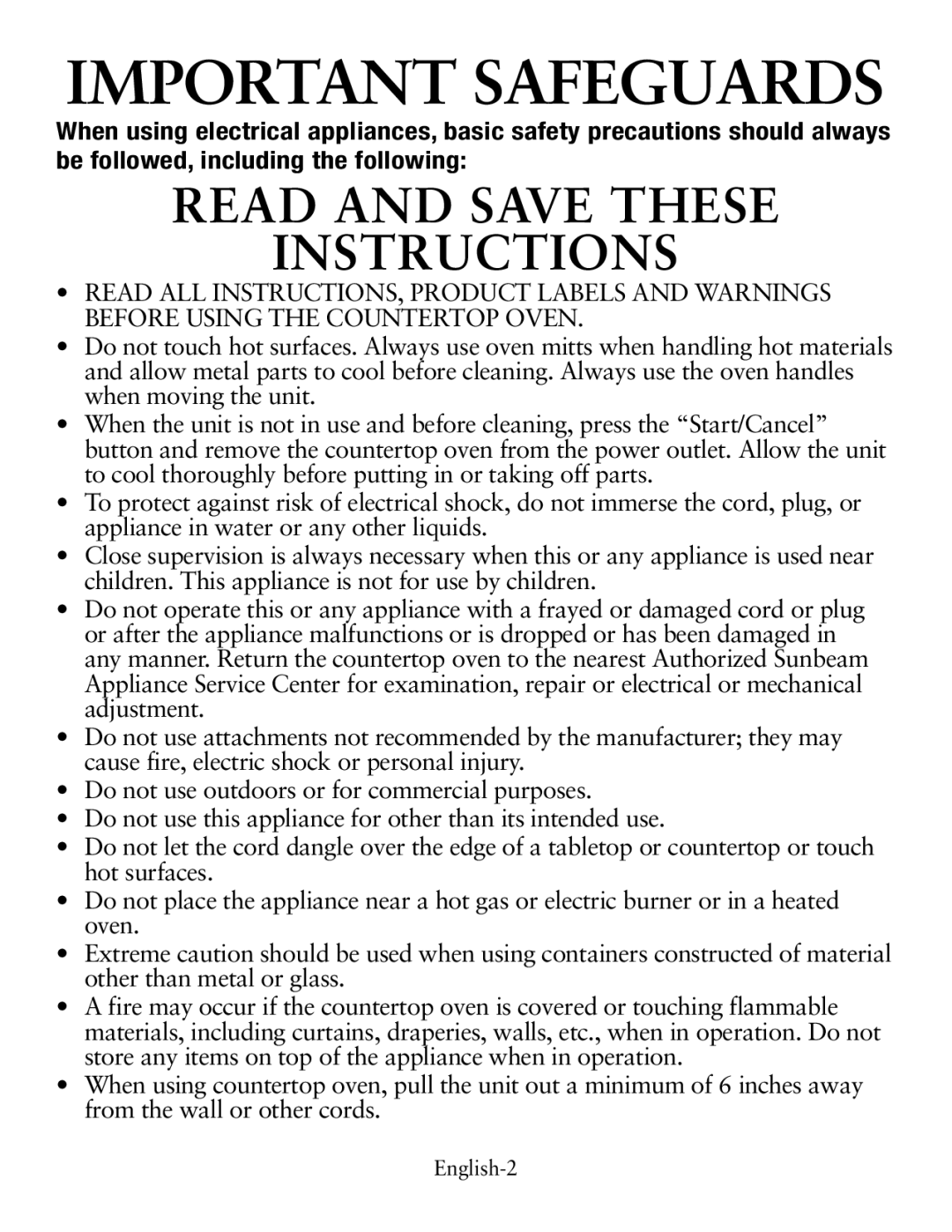 Oster TSSTTVDFL1 user manual Important Safeguards 