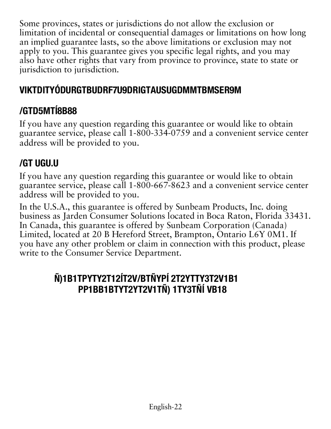 Oster TSSTTVDFL1 user manual How to Obtain Satisfaction Guarantee Service U.S.A, Canada 