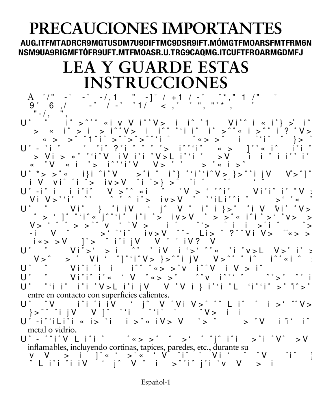 Oster TSSTTVDFL1 user manual Precauciones Importantes 