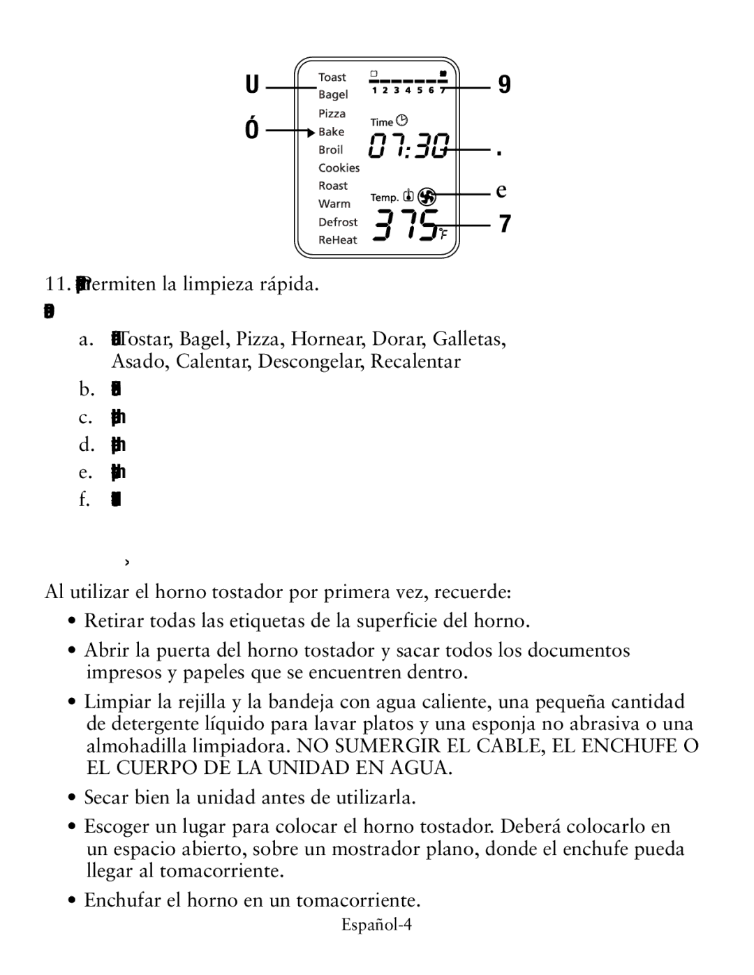 Oster TSSTTVDFL1 user manual Preparación Del Horno Tostador 