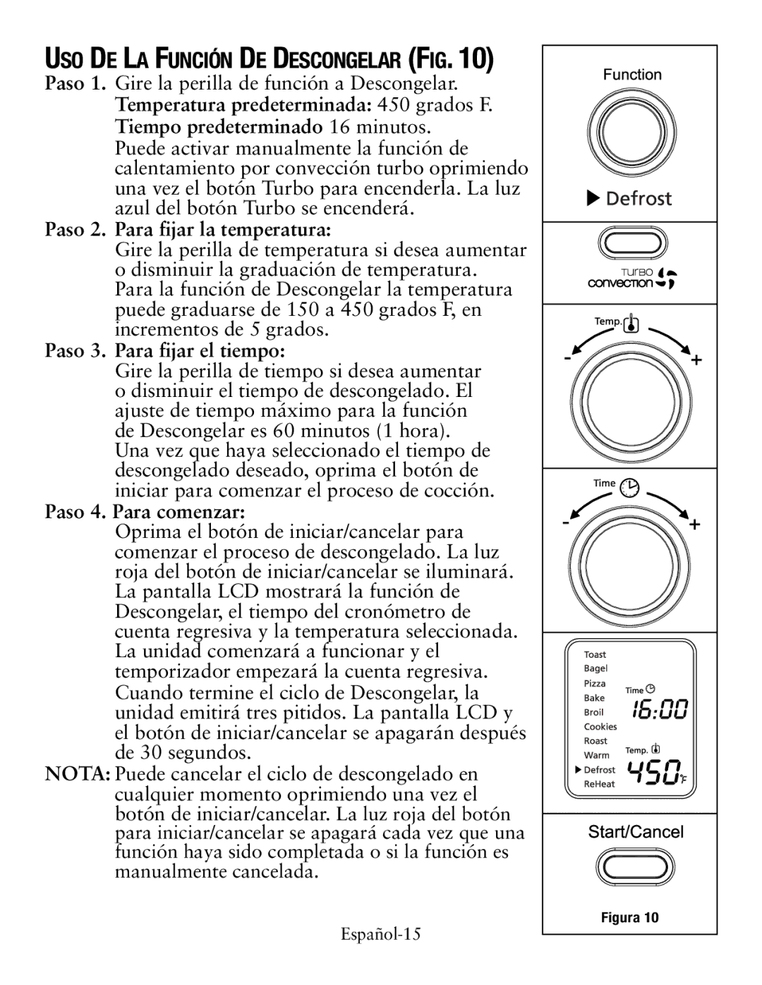 Oster TSSTTVDFL1 user manual Uso De La Función De Descongelar Fig 