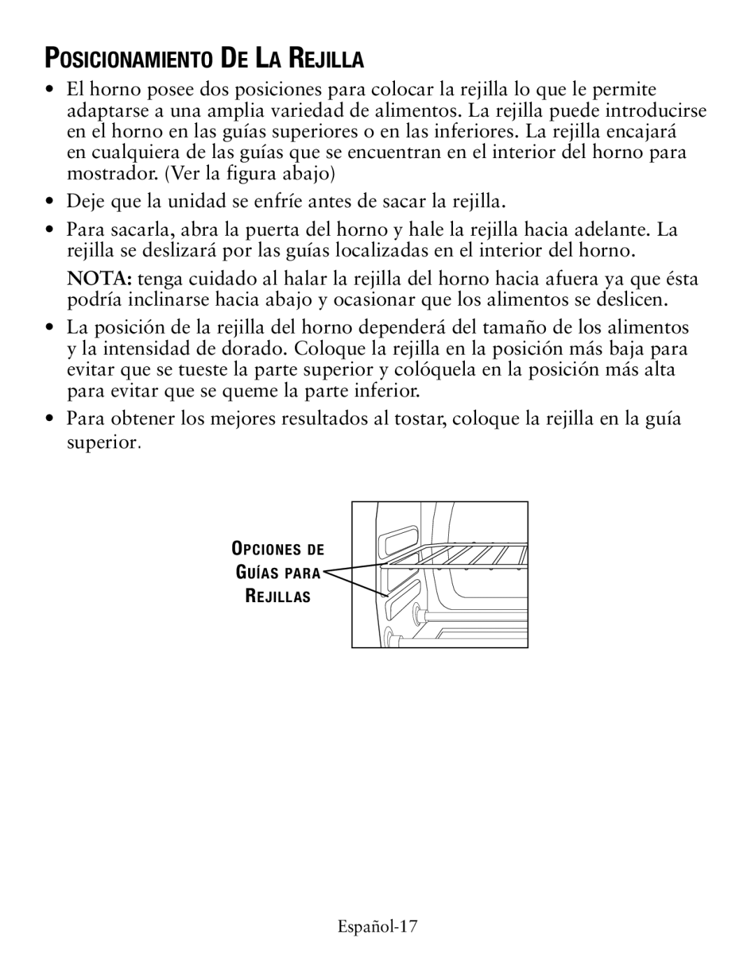 Oster TSSTTVDFL1 user manual Posicionamiento De La Rejilla 