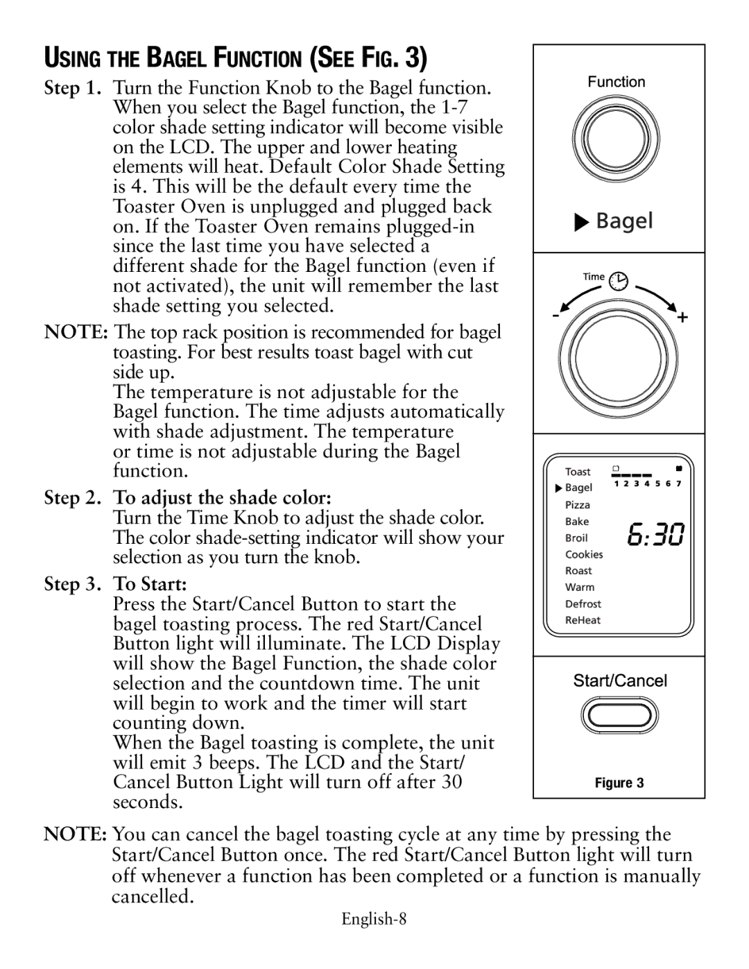 Oster TSSTTVDFL1 user manual Using the Bagel Function See Fig 