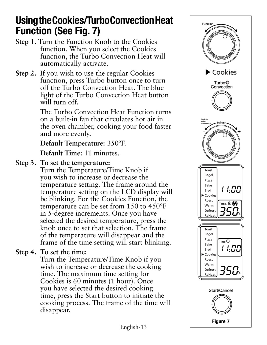 Oster Digital Countertop Oven, TSSTTVDG01 user manual UsingtheCookies/TurboConvectionHeat Function See Fig 