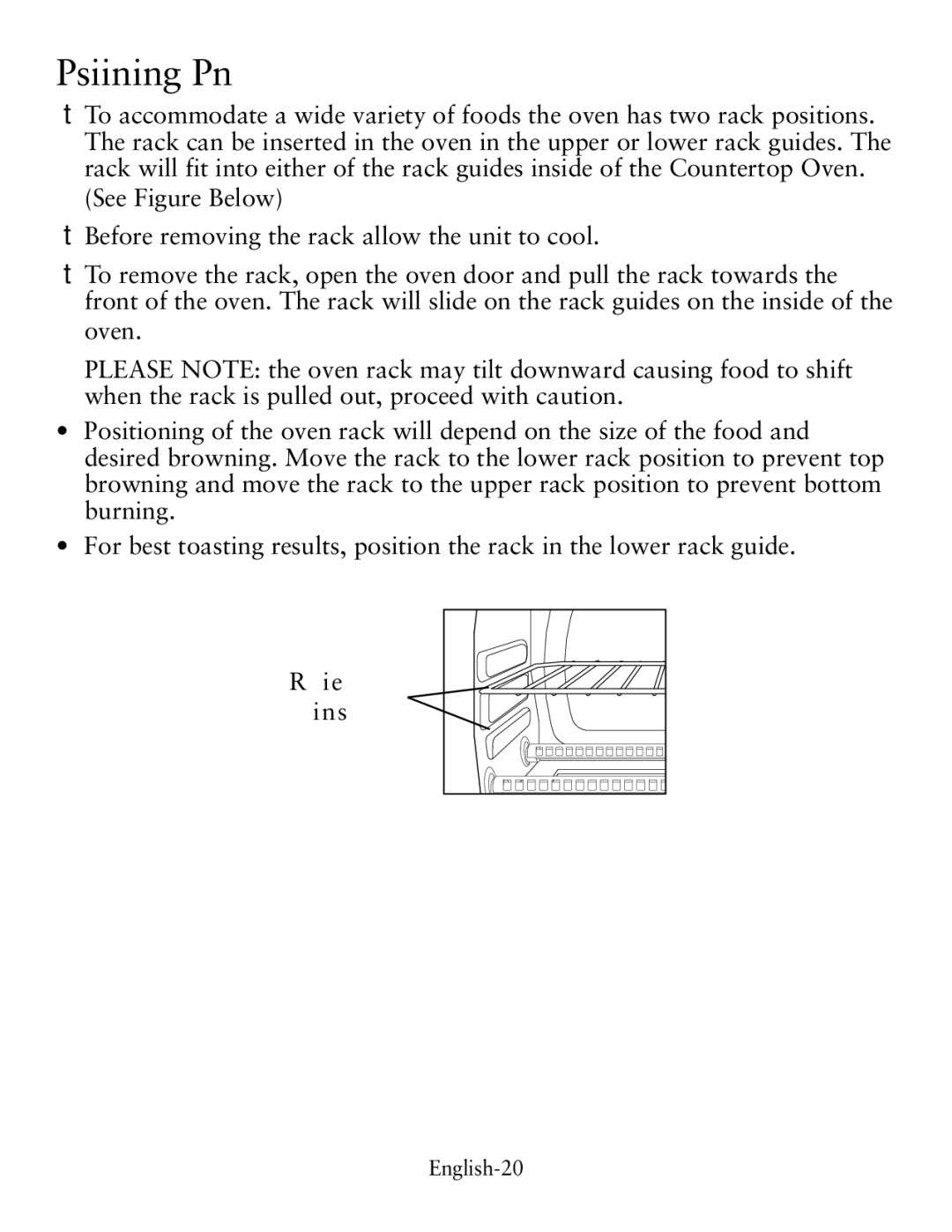 Oster TSSTTVDG01, Digital Countertop Oven user manual Positioning Pan 