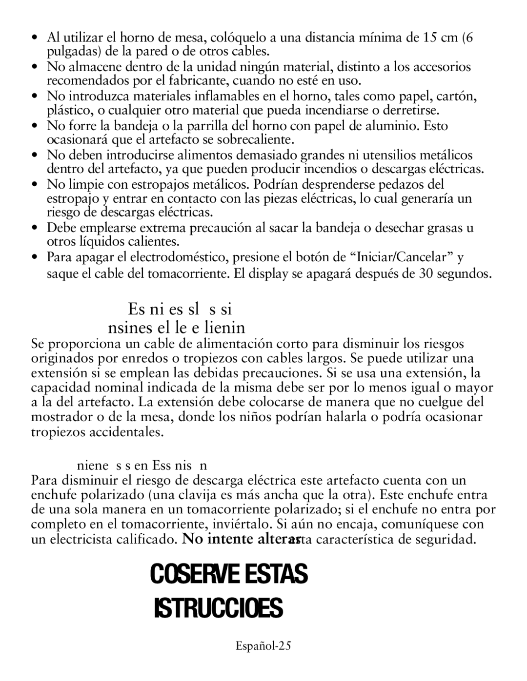 Oster Digital Countertop Oven, TSSTTVDG01 user manual Conserve Estas Instrucciones 