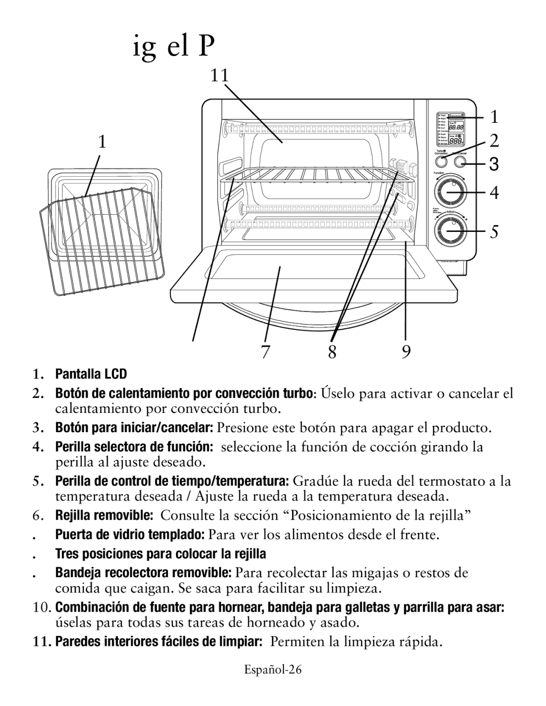 Oster TSSTTVDG01, Digital Countertop Oven user manual Diagrama del Producto 