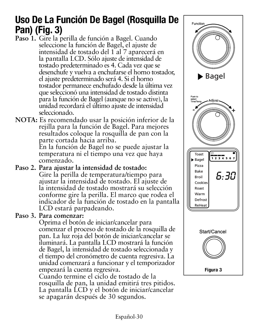 Oster TSSTTVDG01, Digital Countertop Oven user manual Uso De La Función De Bagel Rosquilla De Pan Fig 