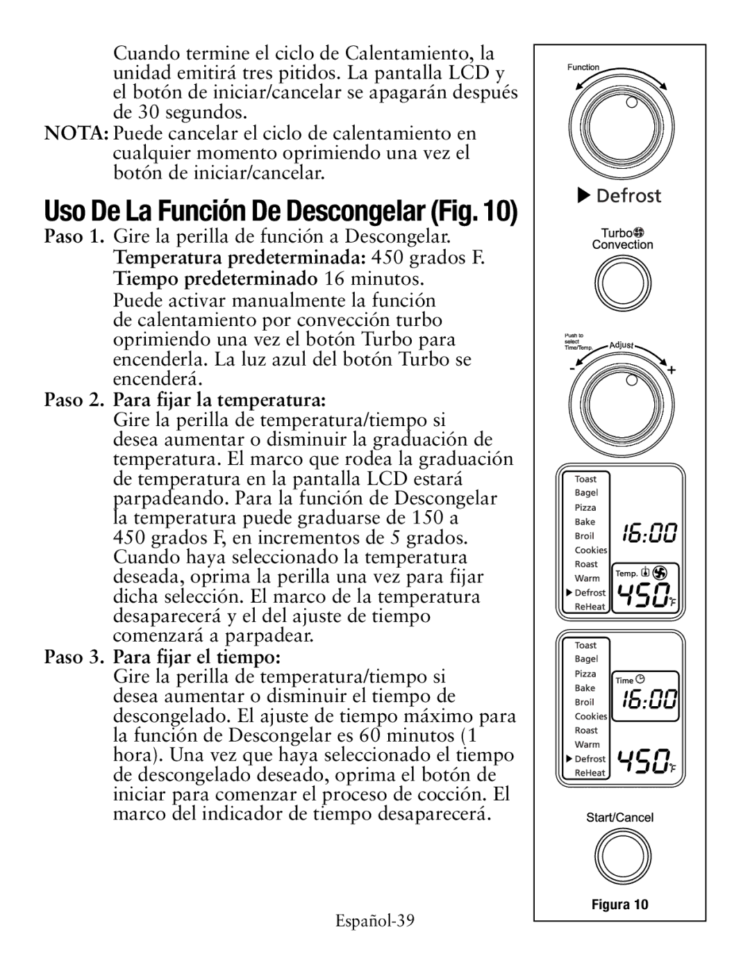 Oster Digital Countertop Oven, TSSTTVDG01 user manual Uso De La Función De Descongelar Fig 