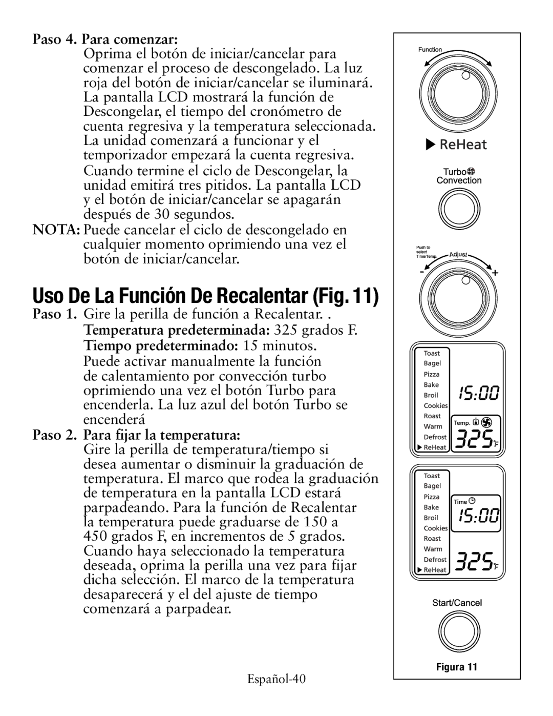 Oster TSSTTVDG01, Digital Countertop Oven user manual Uso De La Función De Recalentar Fig 