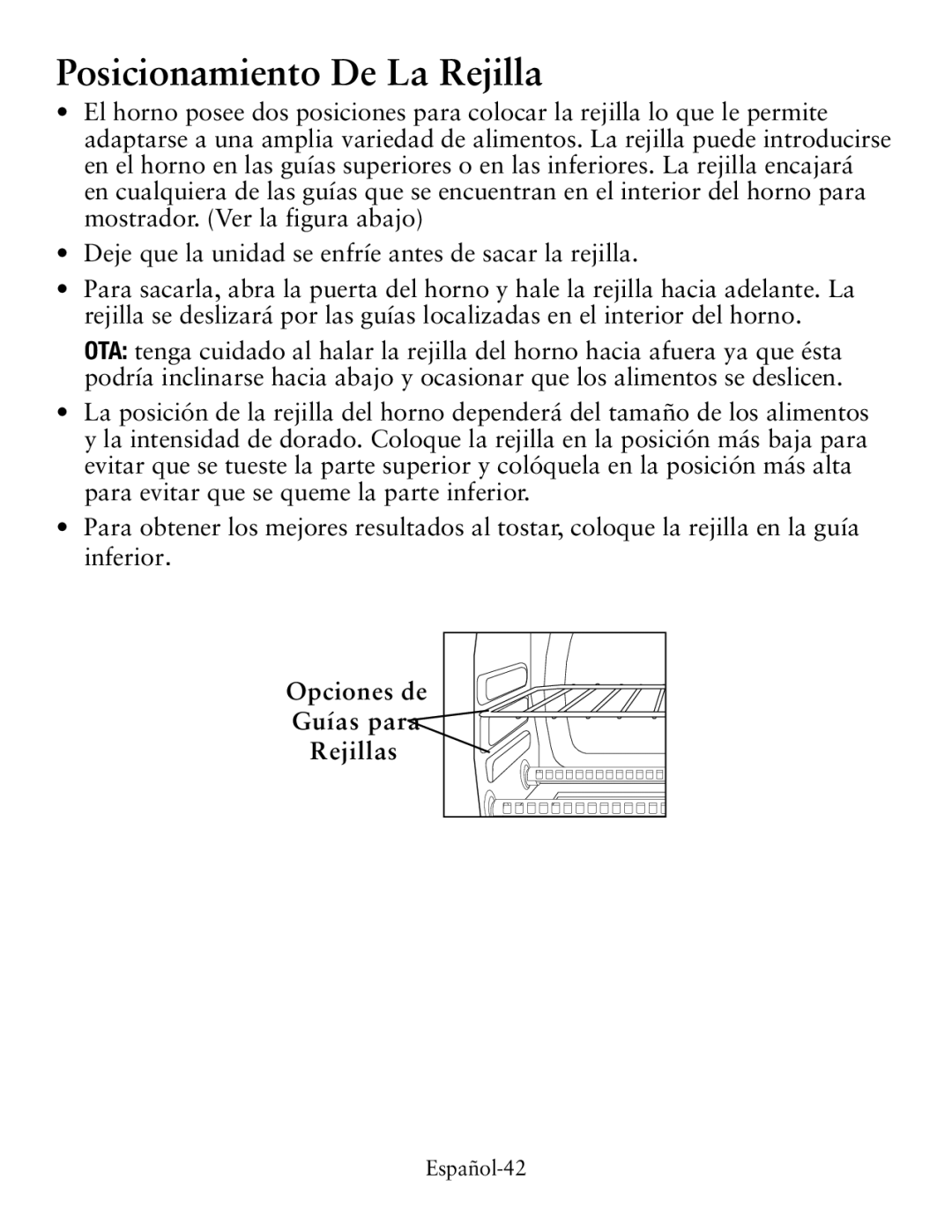 Oster TSSTTVDG01, Digital Countertop Oven user manual Posicionamiento De La Rejilla 