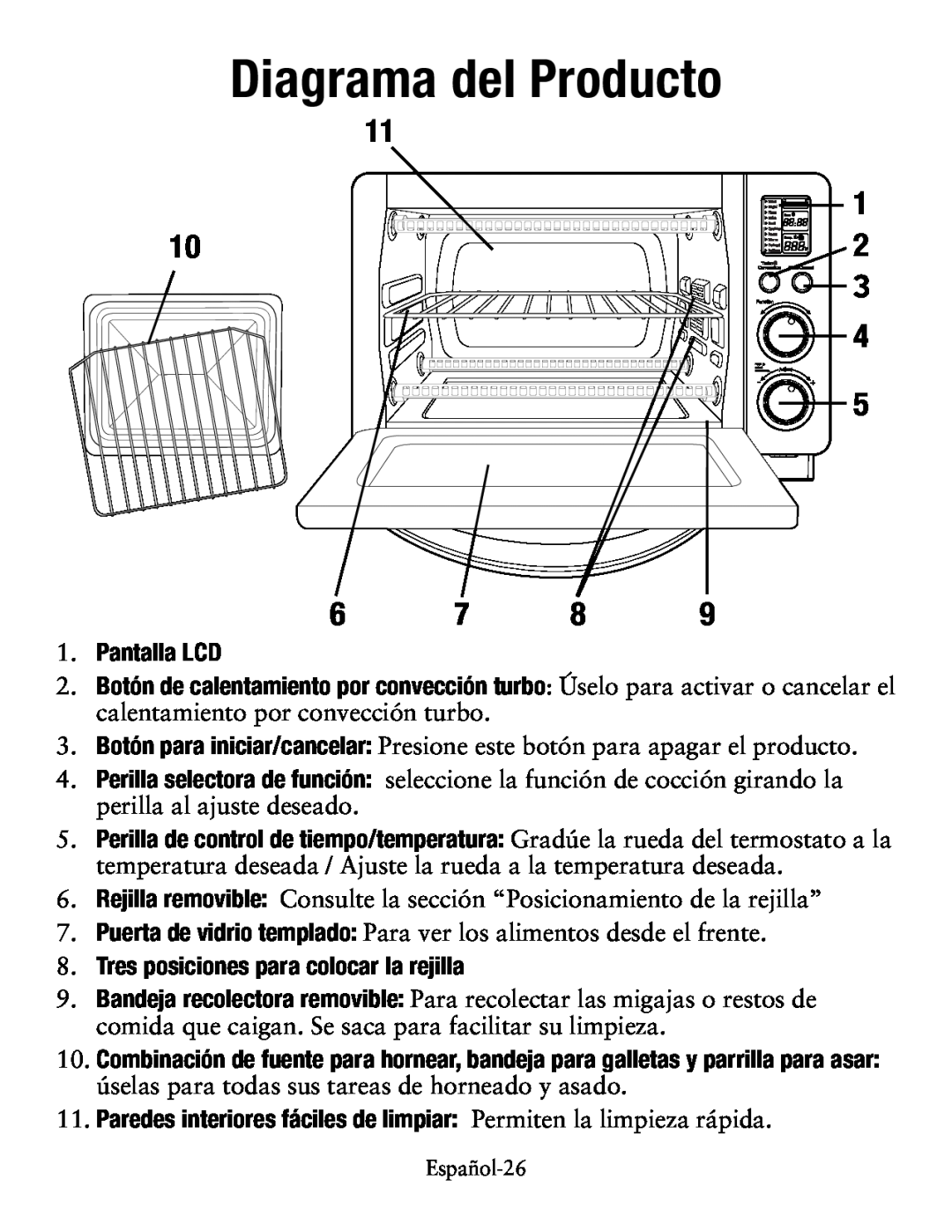 Oster TSSTTVDG01, Digital Countertop Oven user manual Diagrama del Producto 