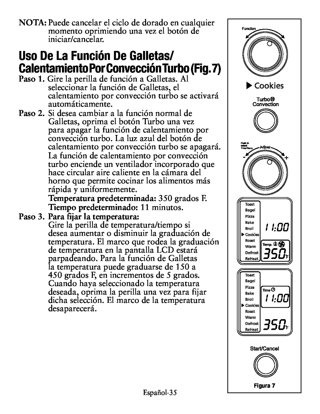 Oster Digital Countertop Oven, TSSTTVDG01 user manual Uso De La Función De Galletas/ CalentamientoPorConvecciónTurboFig.7 