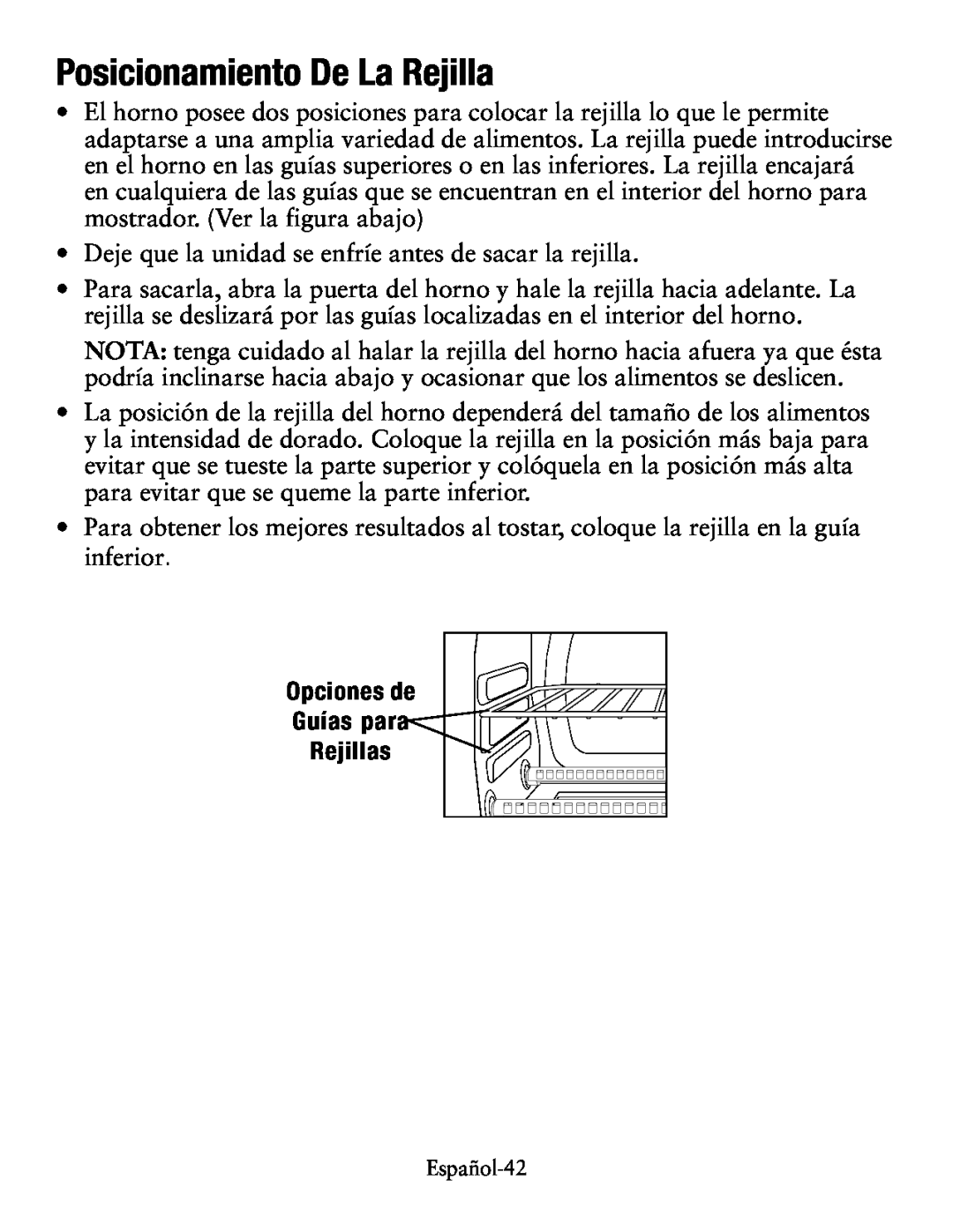 Oster TSSTTVDG01, Digital Countertop Oven user manual Posicionamiento De La Rejilla 
