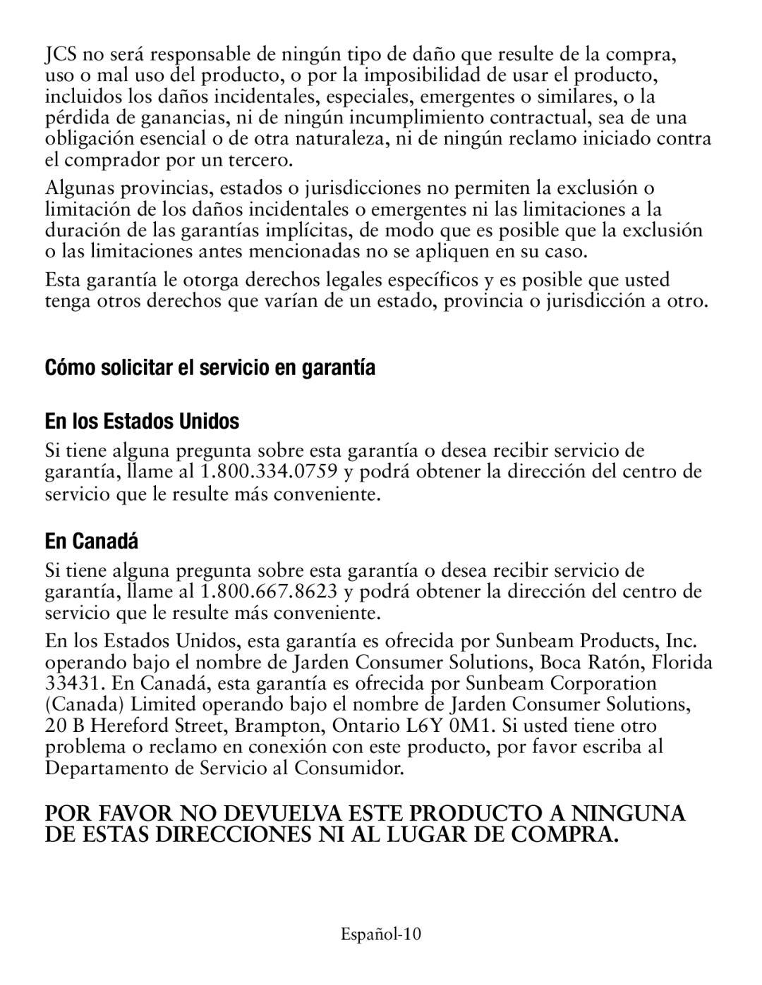 Oster Small Digital Oven, TSSTTVDGSM user manual Cómo solicitar el servicio en garantía En los Estados Unidos, En Canadá 