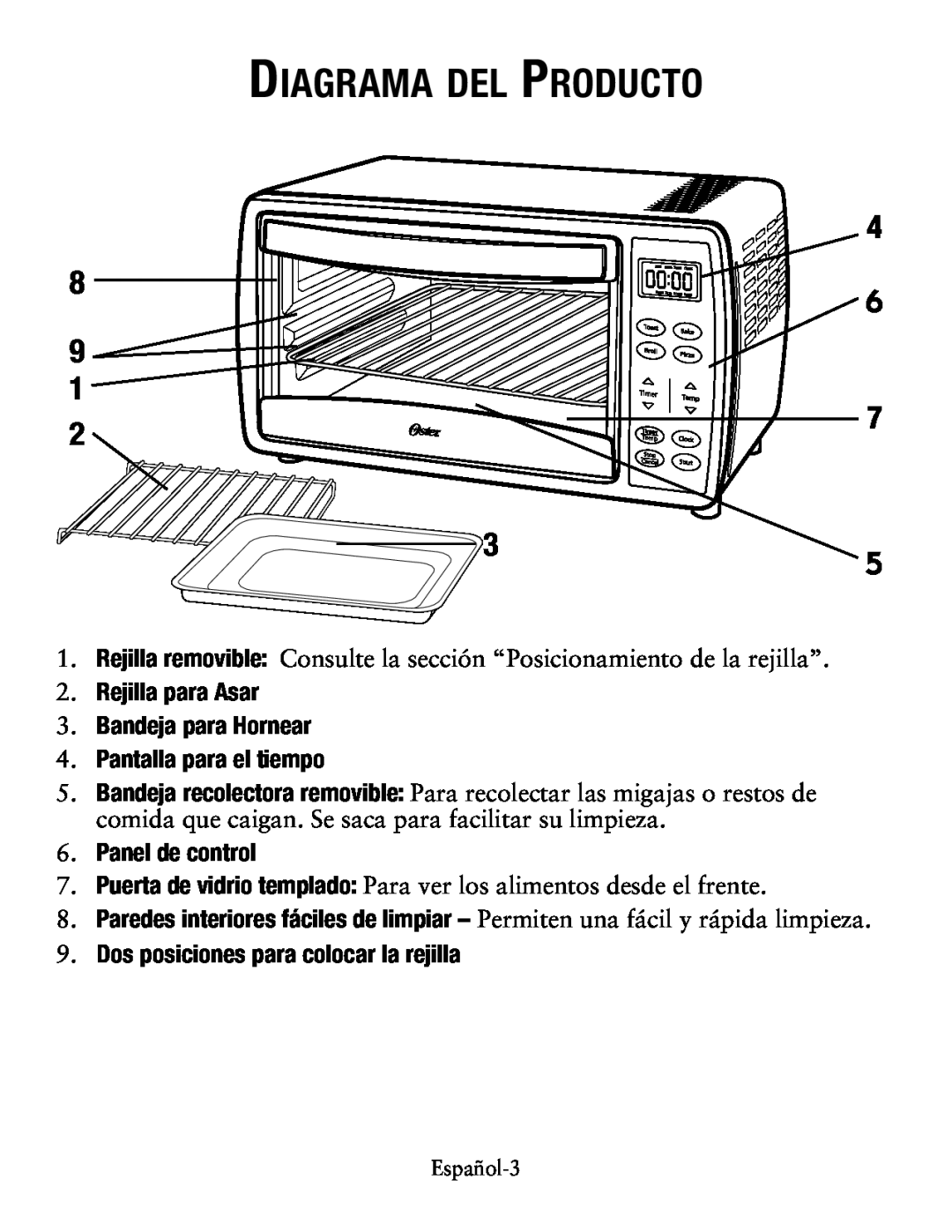 Oster TSSTTVDGSM, Small Digital Oven user manual Diagrama del Producto 