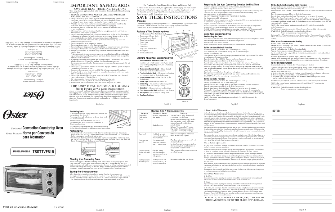 Oster Oster Countertop Convection Oven user manual Welcome, Using Your Countertop Oven, Cleaning Your Countertop Oven 